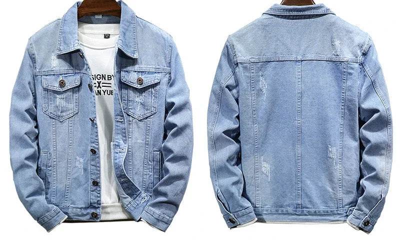 Wulend Men's Denim Jacket - Casual Turn Down Collar Coat for Autumn - Buy Center