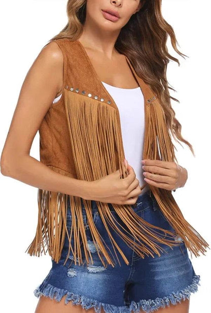 Summer Casual Chamois Leather Jacket - Multi-button Fringed Vest - Buy Center