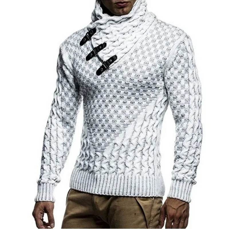 European and American Men's Casual Sweater for Autumn and Winter 2024, Casual Pullover, High-neck, Slim-fit Knitted Sweater - Buy Center
