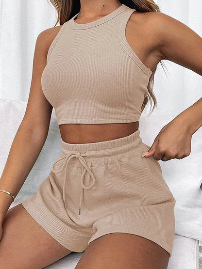 Women's 2024 Summer Sleeveless Waffle Two-Piece Set - Casual & Elegant - Buy Center