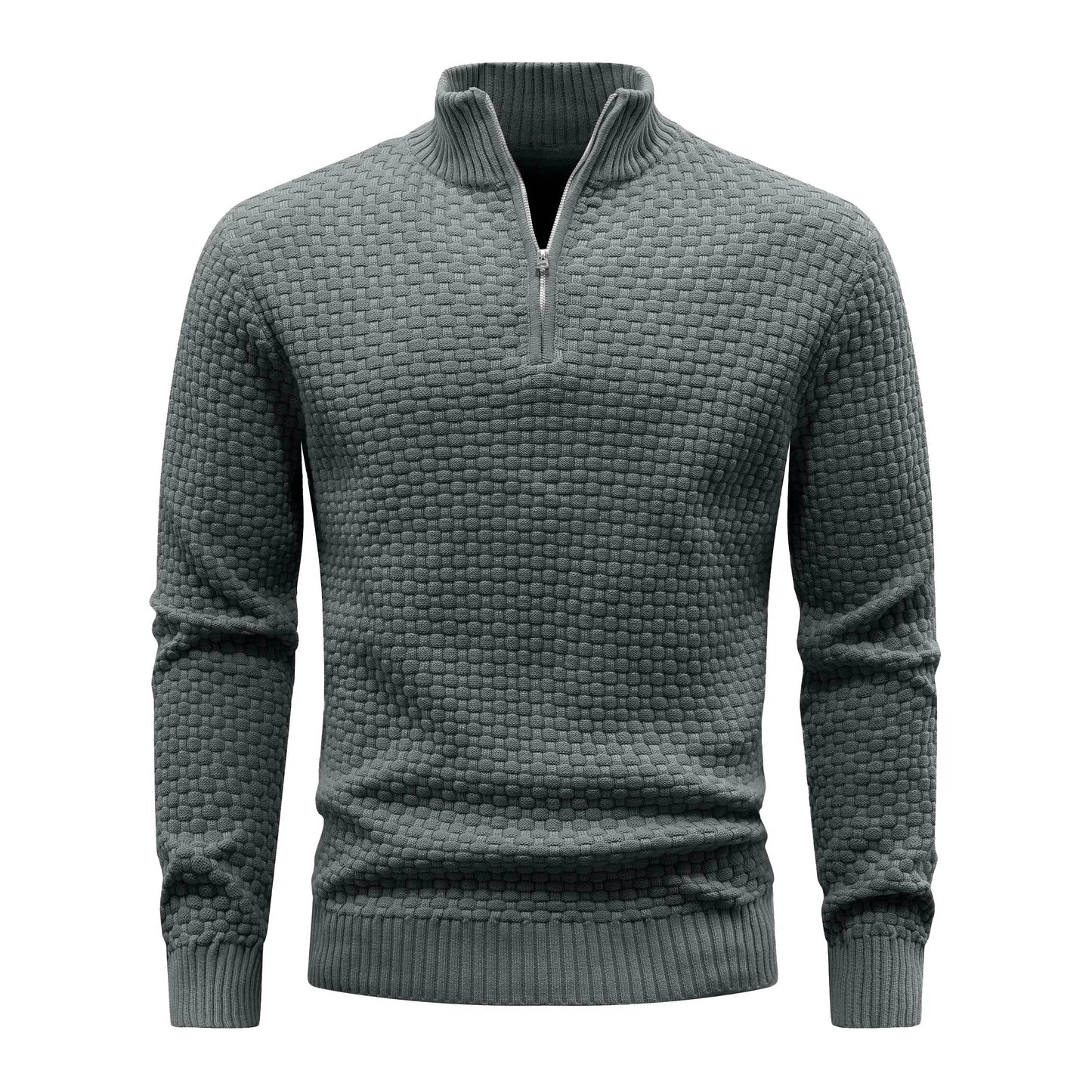 Slavinson Men's Sweater Winter Warm Zip Up Pullover Waffle Knit Mock Neck Turtleneck Soft Long Sleeve Top US Size - Buy Center
