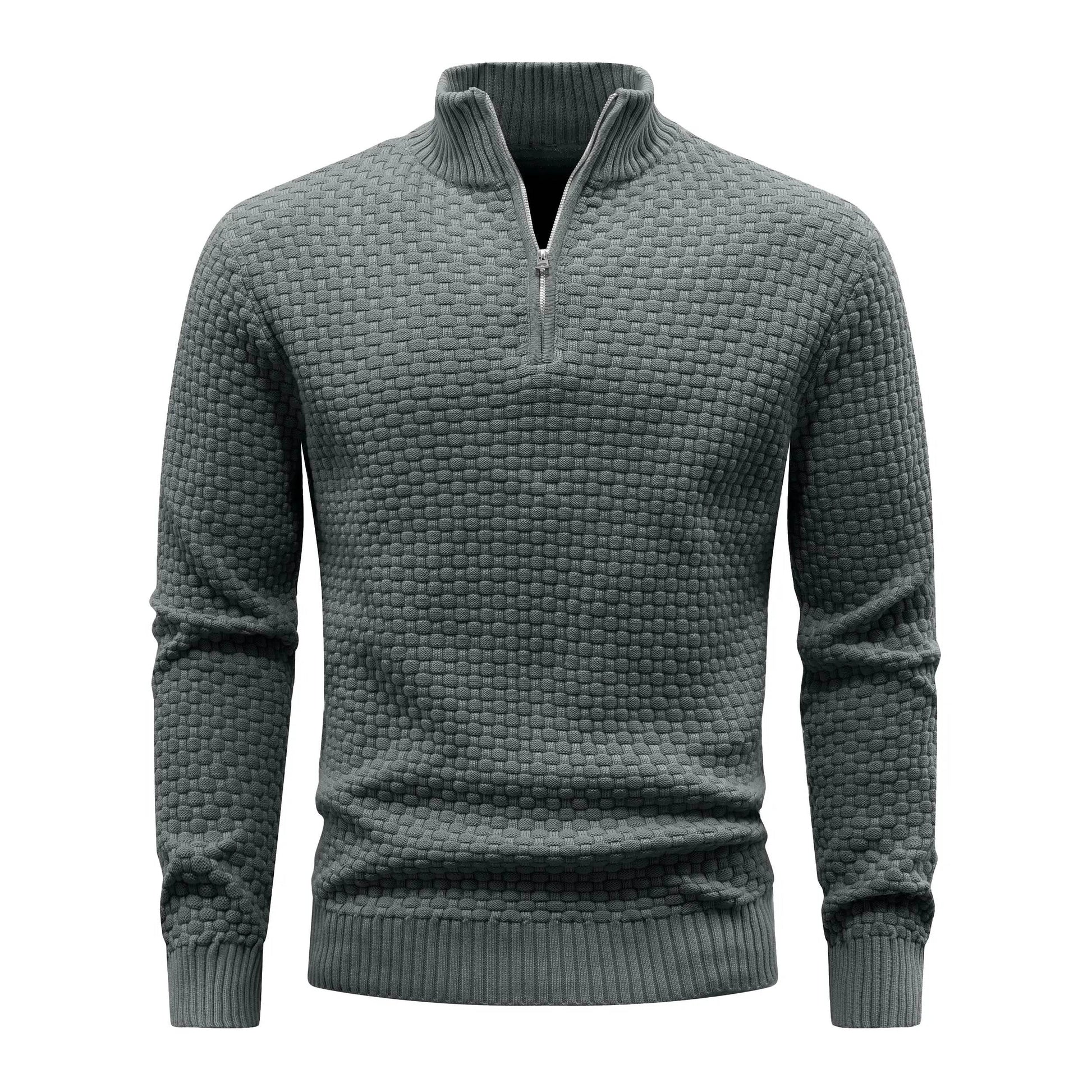 Slavinson Men's Sweater Winter Warm Zip Up Pullover Waffle Knit Mock Neck Turtleneck Soft Long Sleeve Top US Size - Buy Center