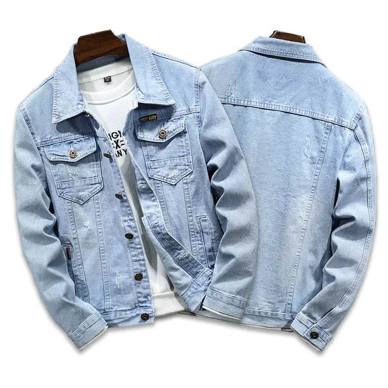 Wulend Men's Denim Jacket - Casual Turn Down Collar Coat for Autumn - Buy Center