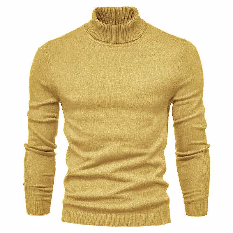 Men's Solid Color Pullover Sweater - High Neck Casual Knitwear - Buy Center