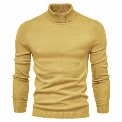Men's Solid Color Pullover Sweater - High Neck Casual Knitwear - Buy Center