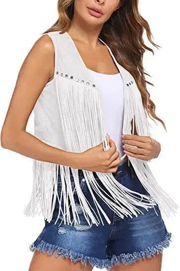 Summer Casual Chamois Leather Jacket - Multi-button Fringed Vest - Buy Center