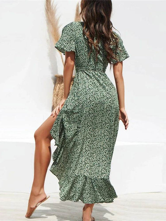 Boho Floral Print Maxi Dress for Women - Summer Casual V-Neck - Buy Center