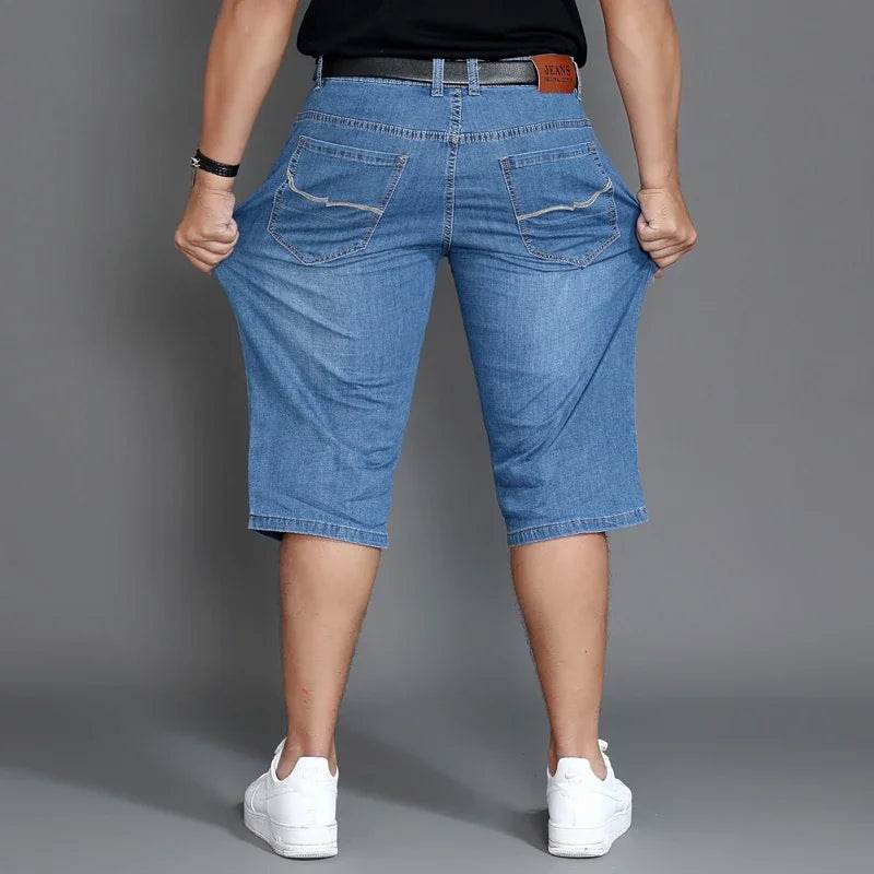 Plus Size Calf Length Denim Shorts for Men - Classic Straight Fit - Buy Center