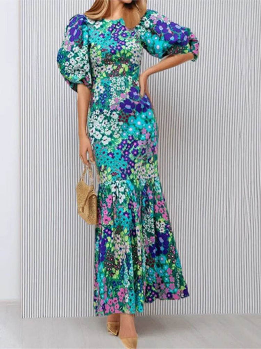 Elegant Casual Dress for Women - O-Neck Puff Sleeve Summer Style - Buy Center