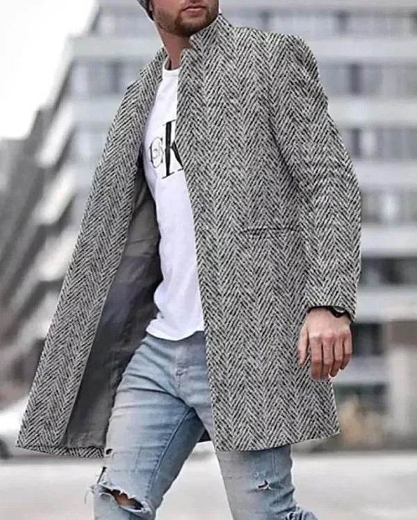 Men's Spring Woolen Trench Coat - Casual Street Style with Pockets - Buy Center