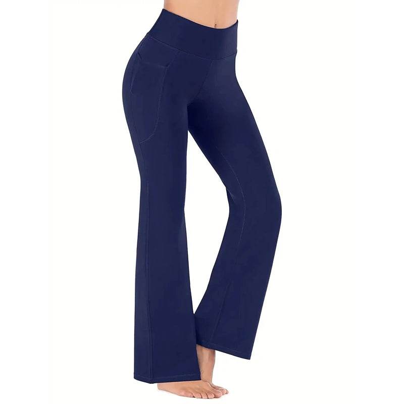 Women's High Waist Flared Yoga Pants with Pockets - Fitness Essential - Buy Center