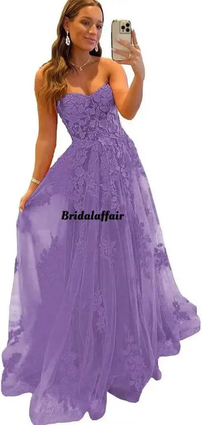 Bridalaffair Orange Lace Appliques A-Line Prom Dress - Sweetheart Neckline - Buy Center