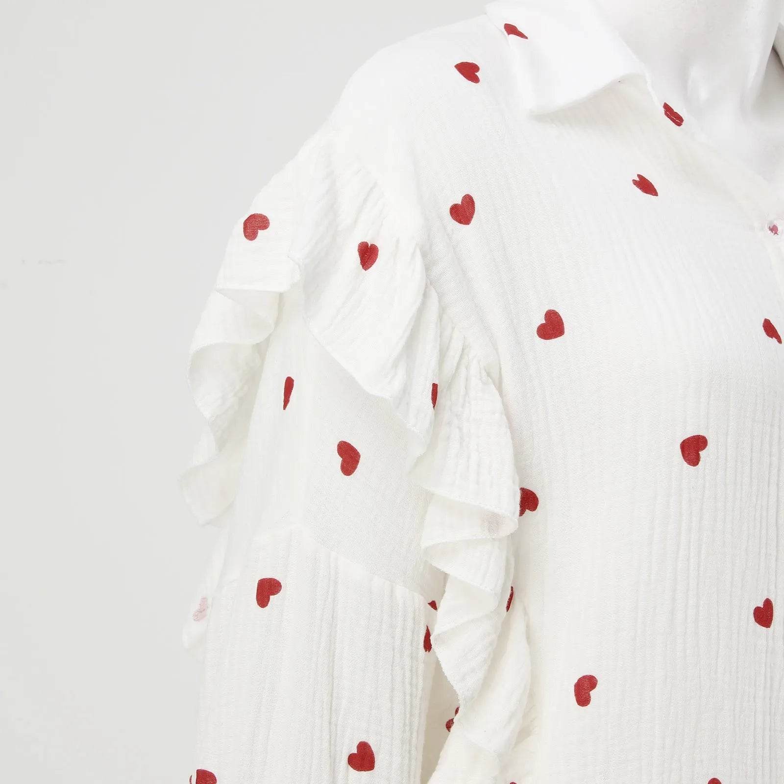 Women's Sweet Love Heart Print Ruffles 2-Piece Lounge Set - Buy Center