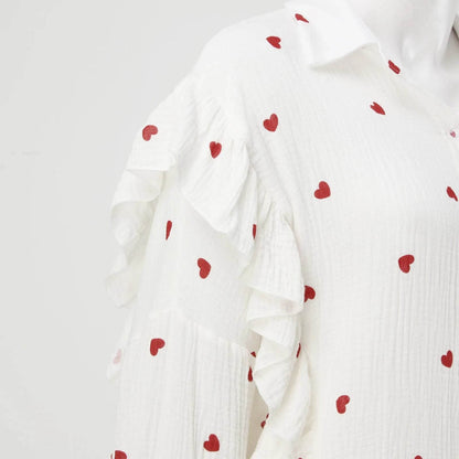 Women's Sweet Love Heart Print Ruffles 2-Piece Lounge Set - Buy Center