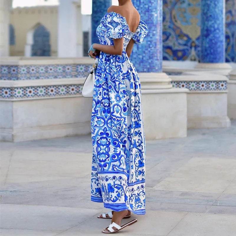 BAMBOOBOY Summer Print Maxi Dress - Elegant Off Shoulder Style - Buy Center