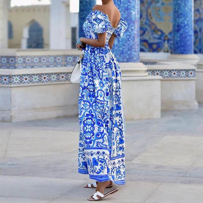 BAMBOOBOY Summer Print Maxi Dress - Elegant Off Shoulder Style - Buy Center