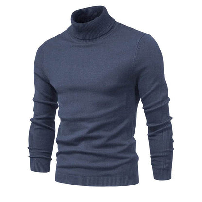 Men's Solid Color Pullover Sweater - High Neck Casual Knitwear - Buy Center