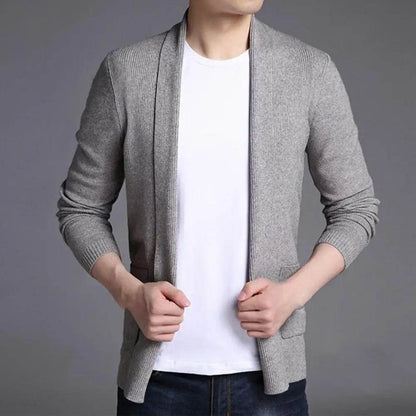Soft Warm Men’s Cardigan - Solid Color Stretchy Open Stitch Sweater - Buy Center
