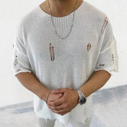 2025 Men's Solid Color Short Sleeve Pullover Sweater - Casual Summer Style - Buy Center