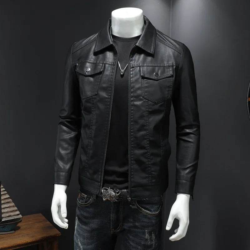 DOIYTTS Men's Slim Fit Black Motorcycle Leather Jacket - High Quality PU - Buy Center