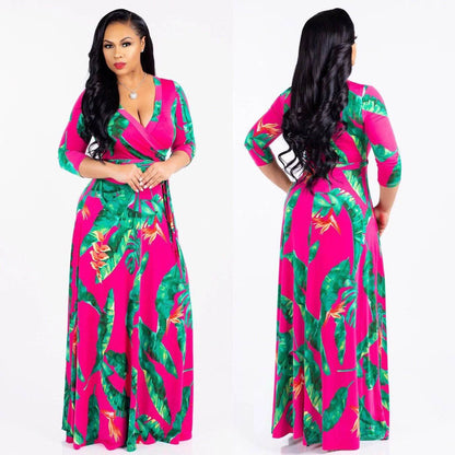 Women’s Bodycon Beach Maxi Dress - Floral Print, V-Neck, 3/4 Sleeve - Buy Center