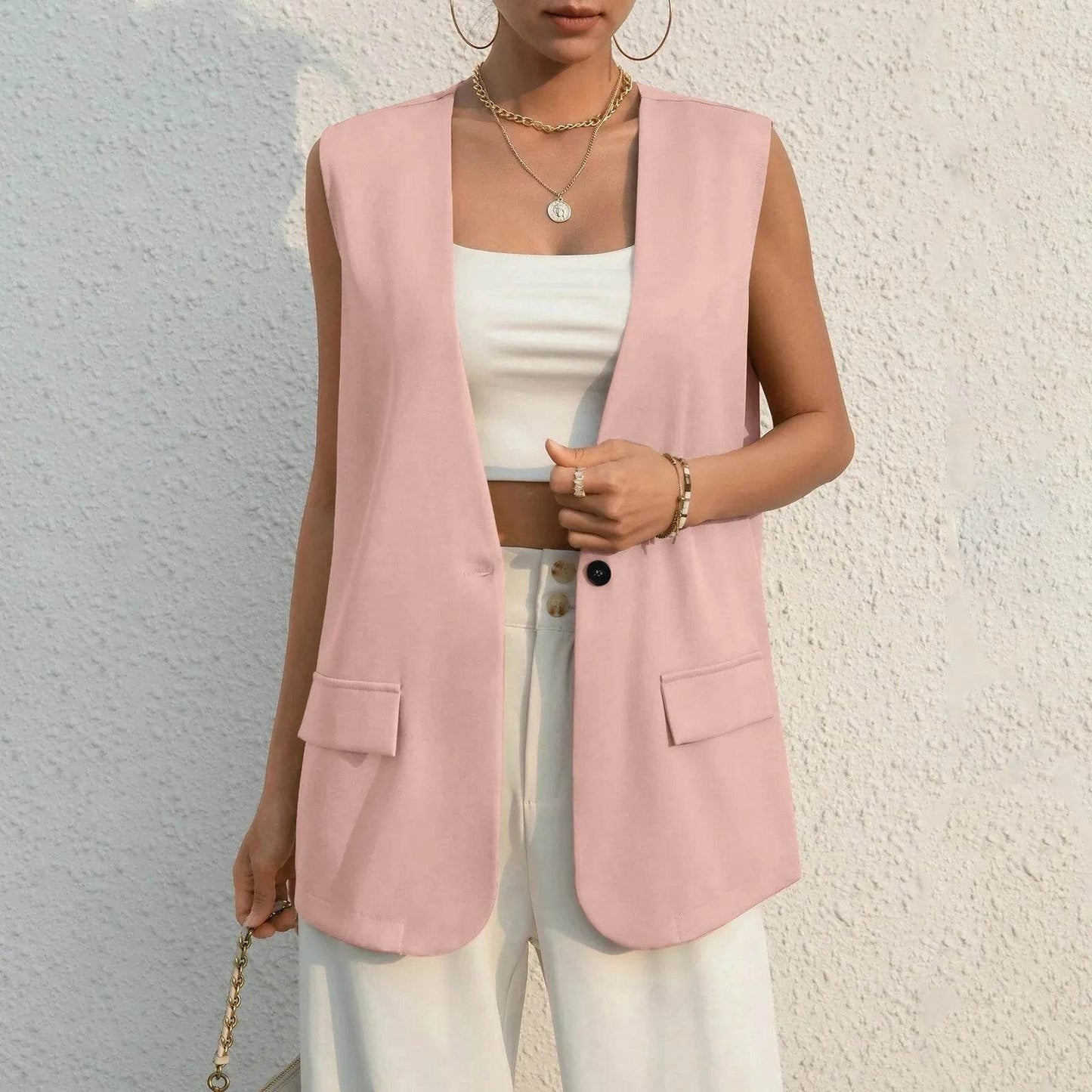 Vintage V-neck Suit Vest for Women - Casual Thin Blazer Jacket - Buy Center