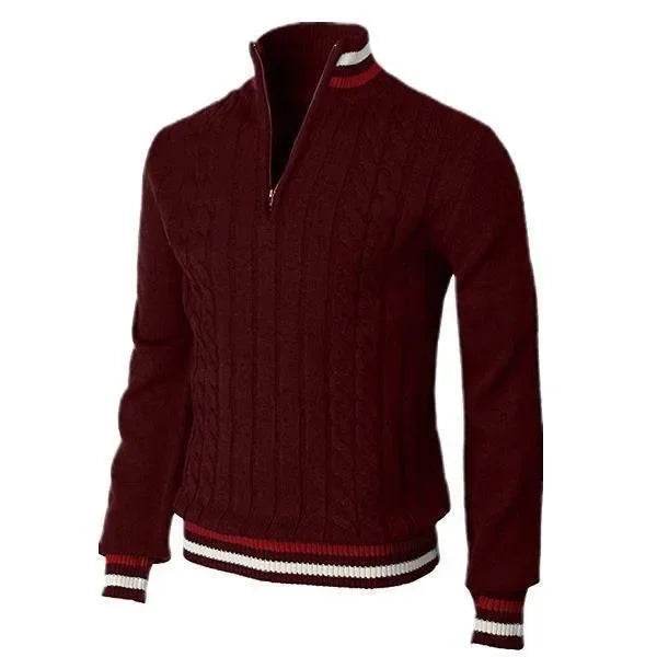 Men Pullovers Sweaters Turtleneck Zipper Thick Tops Full Sleeve Splice Simple Slim Fit Top Knit Casual Regular Autumn Winter - Buy Center