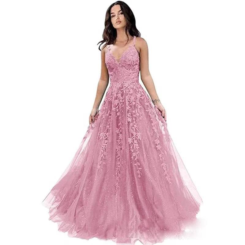 GUXQD Customized A-Line Spaghetti Strap Evening Dress - Tulle Appliques - Buy Center