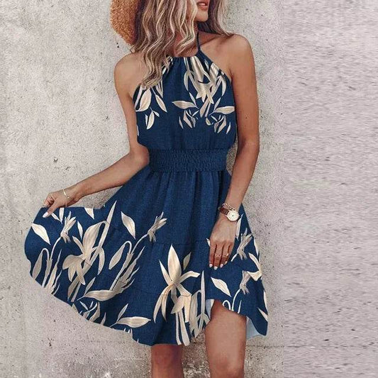 Summer Floral Mini Dress for Women - Casual Halter Beach Look - Buy Center