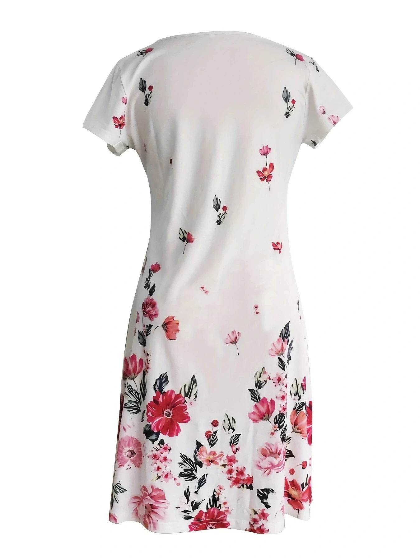 Chic Floral Knee-High Dress - V-Neck Casual Wear for All Seasons - Buy Center
