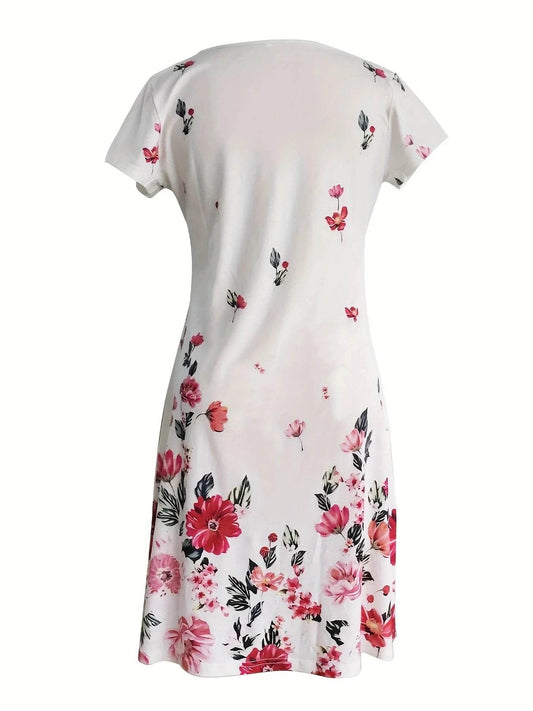 Chic Floral Knee-High Dress - V-Neck Casual Wear for All Seasons - Buy Center