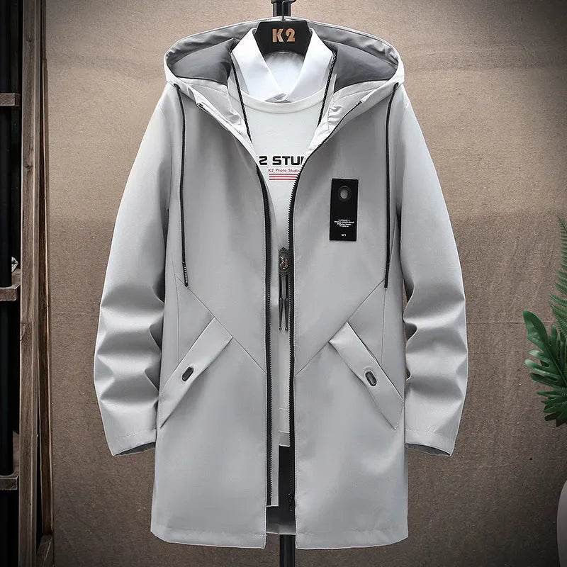 2023 Men's Casual Hooded Jacket - Solid Color, Medium-Length Zip-Up - Buy Center