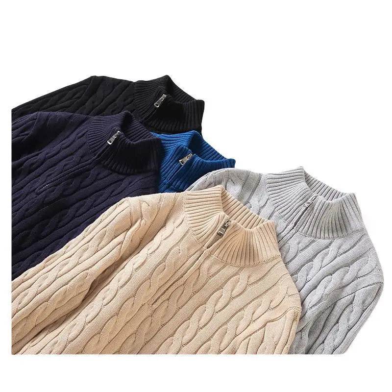 Autumn Winter Men's Pullover Sweater - Cotton Half Zip Stand Collar - Buy Center
