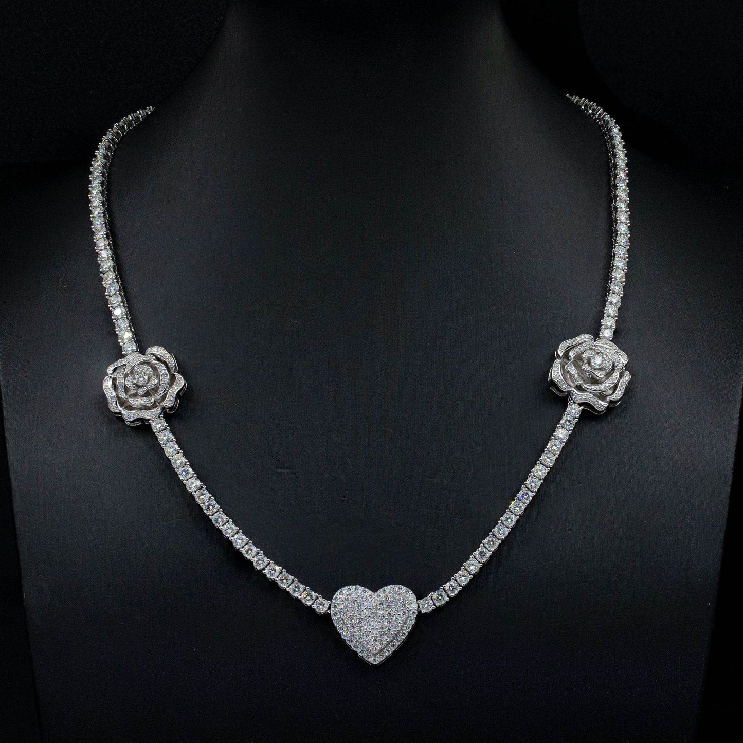 925 Silver Moissani Rose Necklace - Trendy Hip Hop Style Jewelry - Buy Center