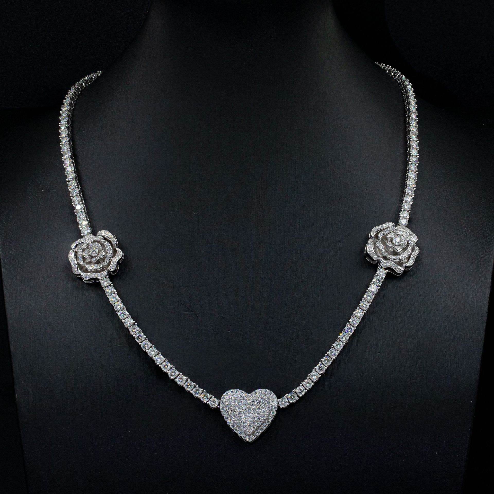 925 Silver Moissani Rose Necklace - Trendy Hip Hop Style Jewelry - Buy Center