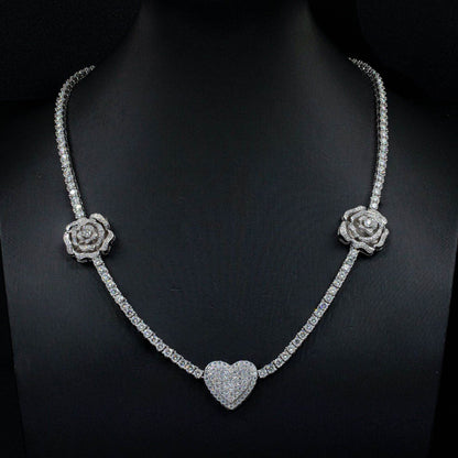 925 Silver Moissani Rose Necklace - Trendy Hip Hop Style Jewelry - Buy Center