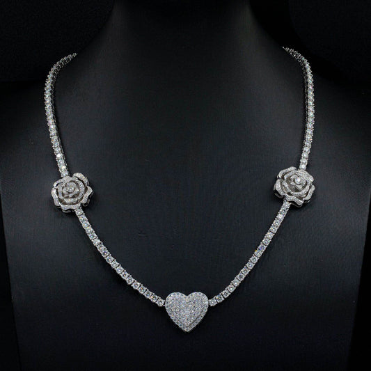 925 Silver Moissani Rose Necklace - Trendy Hip Hop Style Jewelry - Buy Center