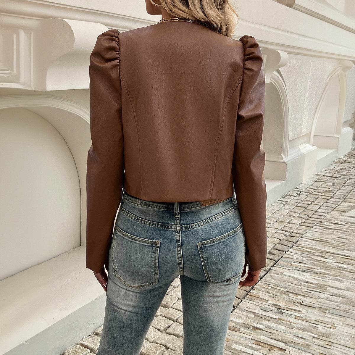 Women's Solid Color Leather Cardigan - Stylish Versatile Coat for All Seasons - Buy Center