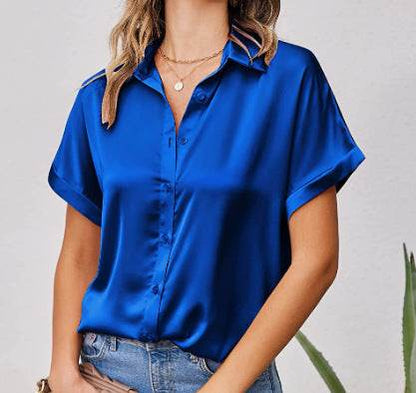 Buycenter Multicolor Silk Satin Shirt - Casual Short Sleeve Top - Buy Center