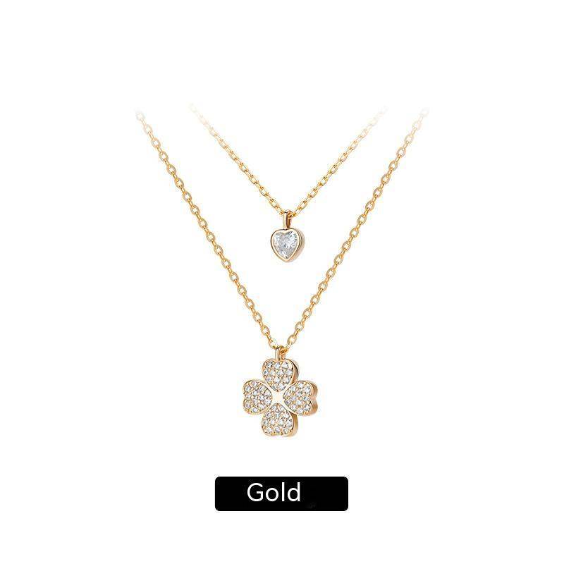 Buycenter Women's Sterling Silver Gold Clover Clavicle Chain Necklace - Buy Center