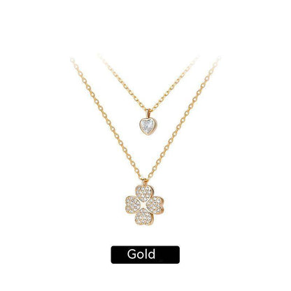 Buycenter Women's Sterling Silver Gold Clover Clavicle Chain Necklace - Buy Center