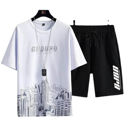 Buycenter Men's Geometric Print Set - Stylish T-Shirt & Shorts Combo - Buy Center