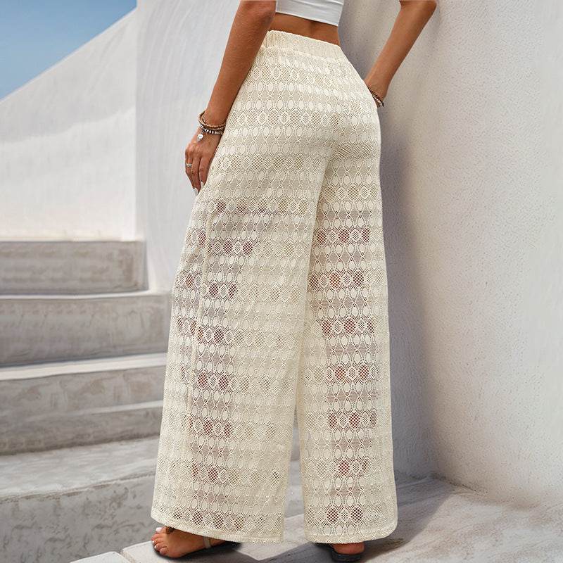 Buycenter Women's High Waist Lace Wide Leg Pants - Elegant Apricot Style - Buy Center