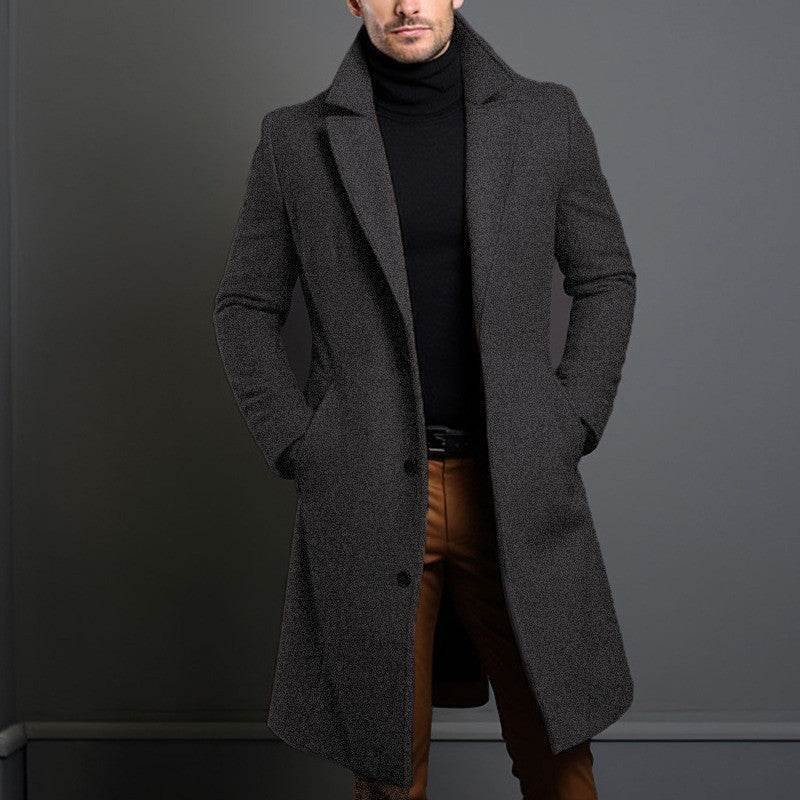 Woolen Men's Mid-Length Trench Coat - Stylish British Design, Multiple Colors - Buy Center