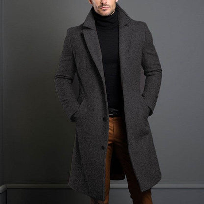 Woolen Men's Mid-Length Trench Coat - Stylish British Design, Multiple Colors - Buy Center
