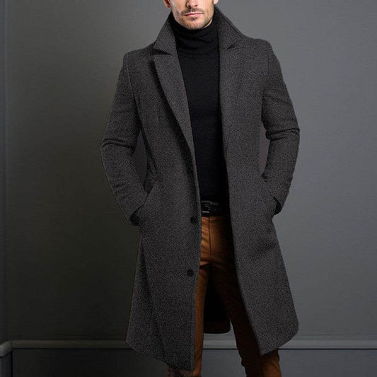 Woolen Men's Mid-Length Trench Coat - Stylish British Design, Multiple Colors - Buy Center