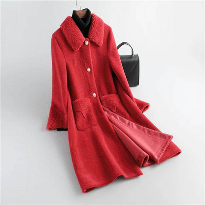Urban Style Mid-Length Lamb Wool Coat - Women's Fleece Fur Jacket - Buy Center