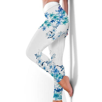 Buycenter Women's Blue Flower Printed Hip Lifting Pants for Fitness - Buy Center