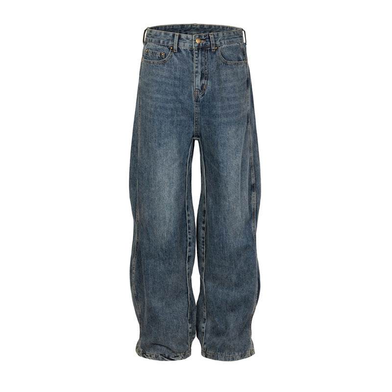 Men's Vintage Wash Wave Jeans - Stylish Blue Leisure Pants in Various Sizes - Buy Center