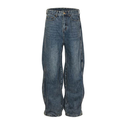 Men's Vintage Wash Wave Jeans - Stylish Blue Leisure Pants in Various Sizes - Buy Center